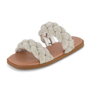 CUSHIONAIRE Women's Natasha Rhinestone Braided Memory Foam Slide Sandal Size 9